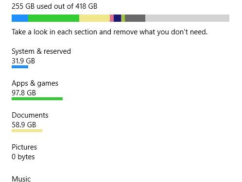 Windows 10 Storage Use